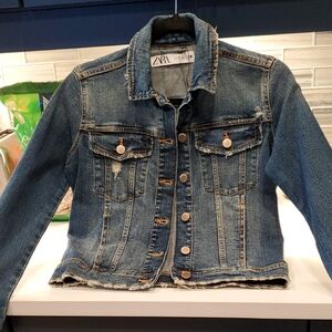 Zara Distressed Indigo Denim Jacket